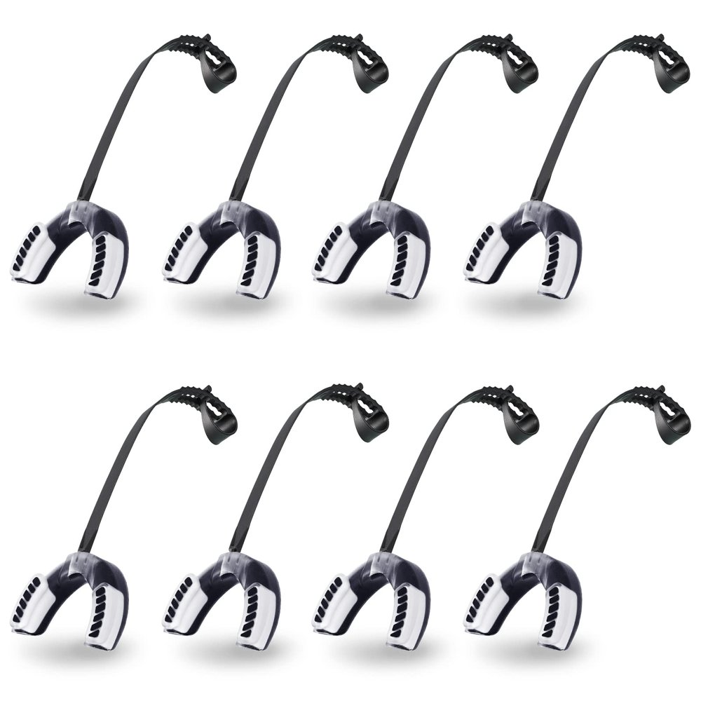 TOODOO 8 Pcs Youth Football Mouth Guard with Strap Soft Sports Mouth Guard Sport Mouthpiece Lip Guard 2.56 x 2 x 0.8 Inch for Basketball, Lacrosse, Hockey, Adult MMA, Rugby, Boxing(Black)
