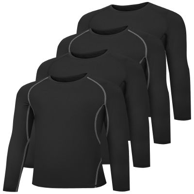 HOPLYNN Youth Boys Compression Shirts, Long Sleeve Quick Dry Cold Weather Gear Undershirts for Kids Athletic Sports Football Basketball-2 Black / 2 Black (Gray line)-S