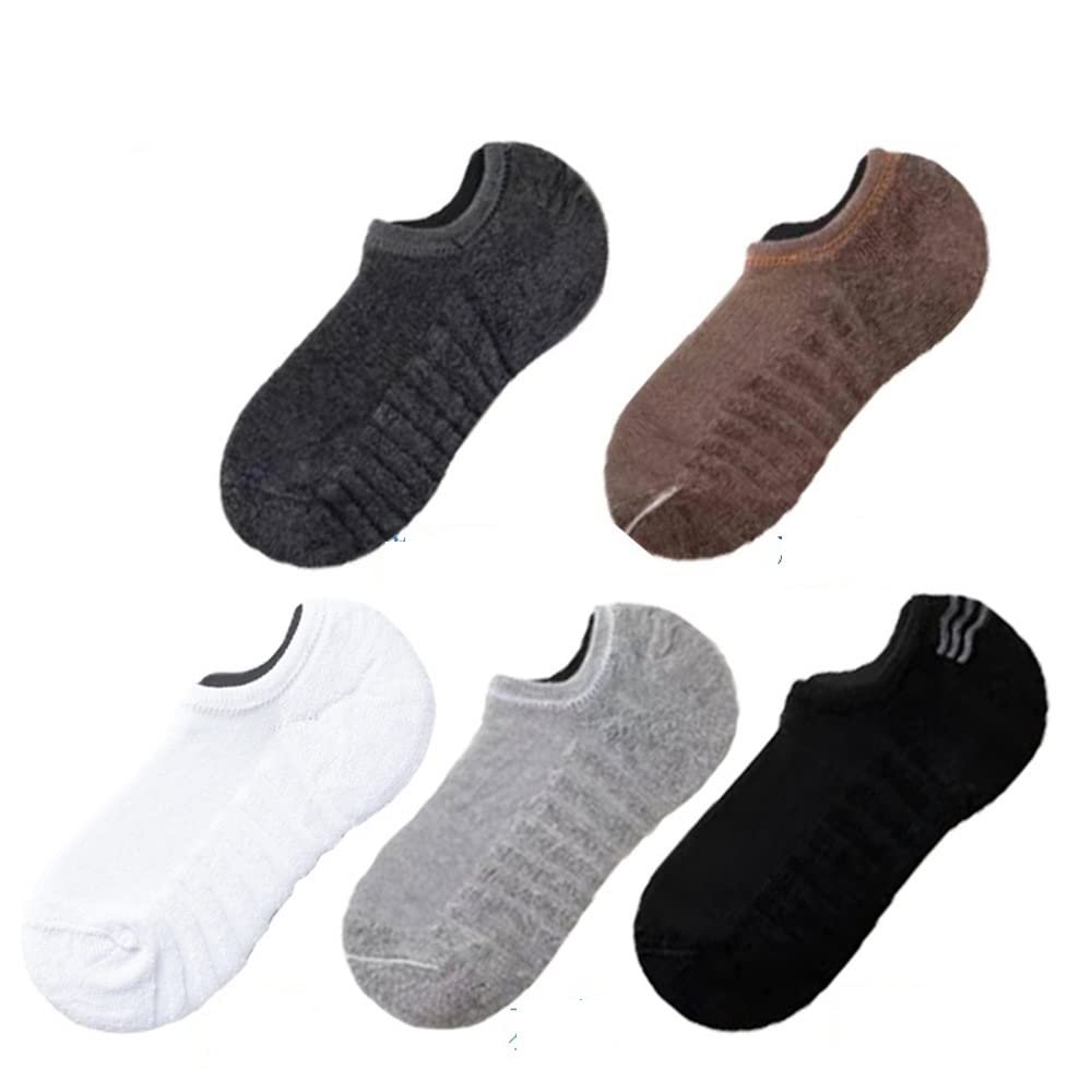 BAN.P 5Pair Cotton Sport Running Ankle Socks Athletic Low-Cut Socks Thick Knit Autumn Winter Outdoor Breathable Quick Dry(Mixed 8,EUR size 39-44)