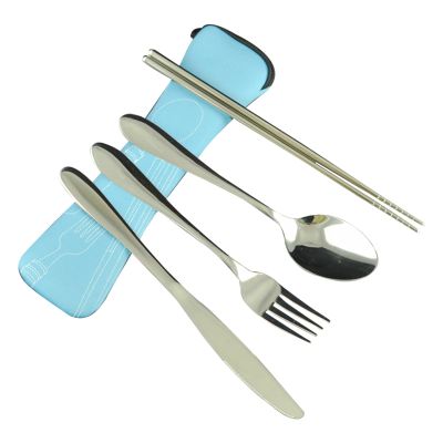 Hemoton 1set Portable Stainless Steel Cutlery Set Lightweight Travel Tableware with Chopsticks Fork Spoon for Camping Picnics and Home Use Sky Set