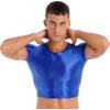 Yihuimin Men's Shiny Oil Short Sleeve Crop Tops Shirt Gym Sports Workout Compression T-Shirt Blouse Blue Large view 2