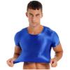Yihuimin Men's Shiny Oil Short Sleeve Crop Tops Shirt Gym Sports Workout Compression T-Shirt Blouse Blue Large view 3