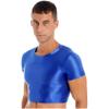 Yihuimin Men's Shiny Oil Short Sleeve Crop Tops Shirt Gym Sports Workout Compression T-Shirt Blouse Blue Large view 4
