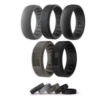 S A Company 5 Pack Silicone Ring Men Comfort Fit Stylish and Lightweight Medical Grade Silicone Wedding Band