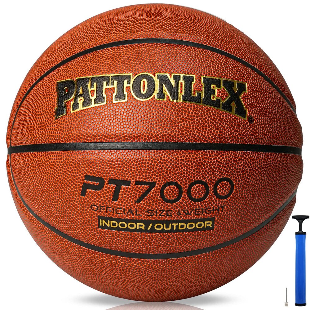 PATTONLEX Basketball Ball Official Size Composite Leather Indoor/Outdoor Basketball for Men, Women & Girls, with Pump - 29.5 / Size 7-Brown