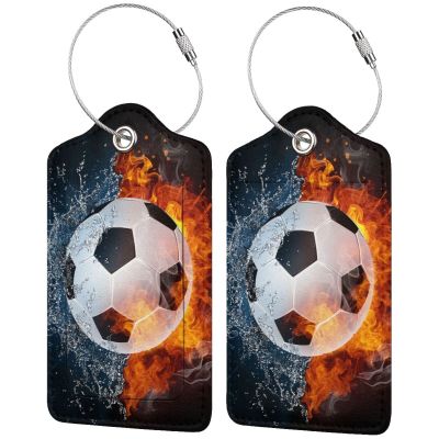 2 Packs Soccer Ball Tags for Backpacks Luggage Suitcases, Leather Name Tags for Kids Boys Bags, Sports-Themed Luggage Tag Name Labels Identifiers with Privacy Flap Cover for Women Men Travel