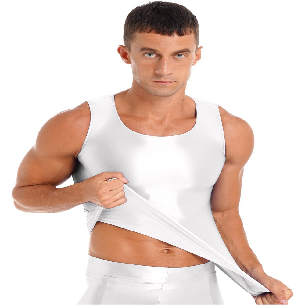 iiniim Mens Cool Dry Compression Sleeveless Tank Top Swim Running Basketball Workout Base Layer Shirt White C X-Large