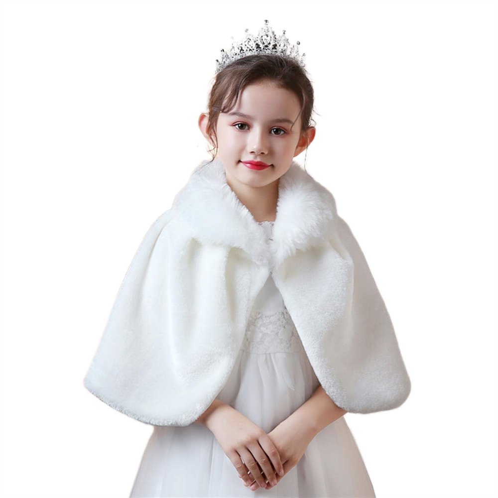 SK Studio Girls Faux Fur Wraps Shawl Cape White