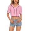 Mowbeat Womens Baseball Jersey Button Down T-Shirts Short Sleeve V-Neck Crop Top Blouse Softball Button Up Jersey (Pink,L,Large,Regular,Regular,Adult,Female,US) view 1