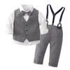 Tiepant Boys Long Sleeve Dress Shirt with Bowtie + Suspender Pants + Vest Gentleman Outfit for Toddler Gray 4-5T view 1