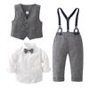 Tiepant Boys Long Sleeve Dress Shirt with Bowtie + Suspender Pants + Vest Gentleman Outfit for Toddler Gray 4-5T view 2