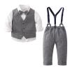 Tiepant Boys Long Sleeve Dress Shirt with Bowtie + Suspender Pants + Vest Gentleman Outfit for Toddler Gray 4-5T view 3