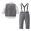 Tiepant Boys Long Sleeve Dress Shirt with Bowtie + Suspender Pants + Vest Gentleman Outfit for Toddler Gray 4-5T view 4