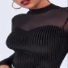BENIN Regular Sleeve Long Sleeve Mock-Neck Mesh Yoke Velvet Tee Rib-Knit Women's Comfort T-Shirt Black view 4