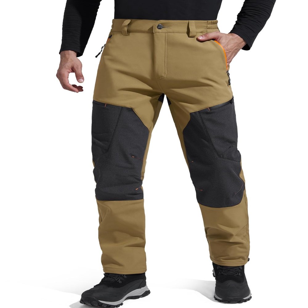 FREE SOLDIER Waterproof Mens Ski Pants Hiking Outdoor Snowboard Snow Pants with Bottom Leg Zipper(Green, 38W x 30L)