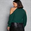 Bishop Sleeve Long Sleeve Cold Shoulder Rib-Knit Tee Women's Comfort T-Shirt view 2