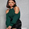 Bishop Sleeve Long Sleeve Cold Shoulder Rib-Knit Tee Women's Comfort T-Shirt view 3