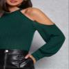 Bishop Sleeve Long Sleeve Cold Shoulder Rib-Knit Tee Women's Comfort T-Shirt view 4