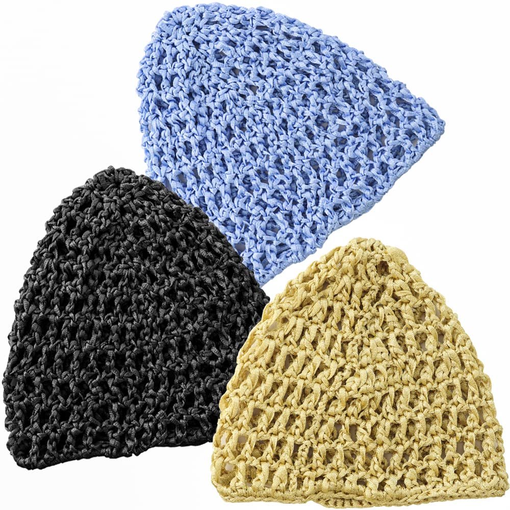 AEVBSOY 3 Pcs Mesh Hair Net Cap Crochet Beanie Soft Rayon Knit Snood Hat Sleeping Women Hairnet Snoods Cover Ornament for Women Hair Accessories Sleeping Hairnet Black