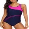CharmLeaks Women Athletic Swimsuit Lap Swimming Suit Colorblock Swimsuit L Pink view 1