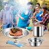 Outdoor Camping Mess Kit, Stainless Steel Tableware Mess Kit Includes Plate Bowl Cup Spoon Fork Knife in Mesh Bags for Camping Backpacking & Hiking for 4 Person view 3