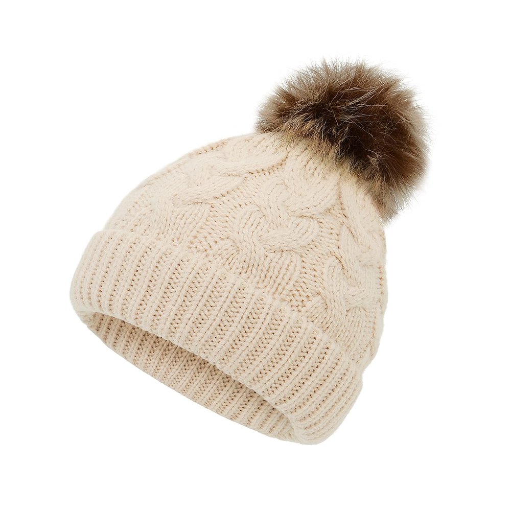 Durio Toddler Knit Kids Winter Hat for Girls & Boys - Warm Super Soft Pom Pom Beanie - E Beige, 3-8 Years