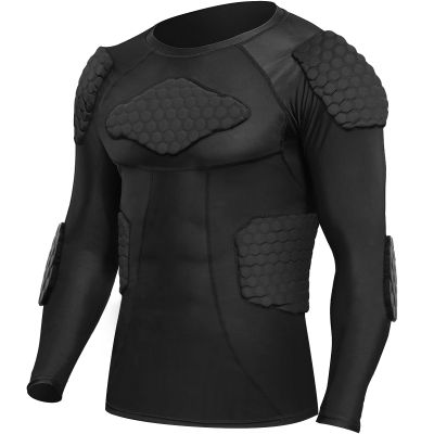 Zicac Men's Sports Shock Rash Guard Compression Padded Shirt Soccer Basketball Protective Gear Chest Rib Guards(Black,US:XXL)