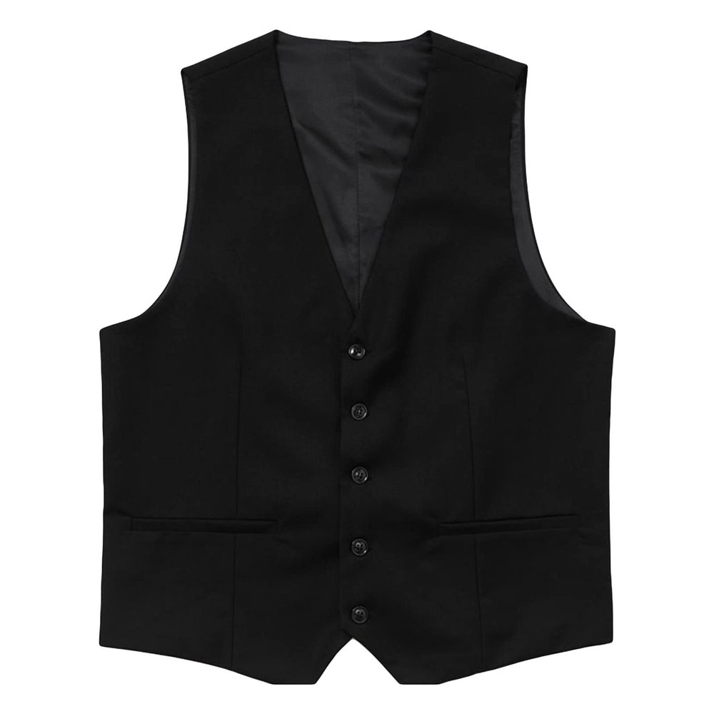 Maiyifu-GJ Men's Formal Business Waistcoat Sleeveless Slim Fit Wedding Vests Casual Vest with 3 Pockets for Suit or Tuxedo (Black,Small)