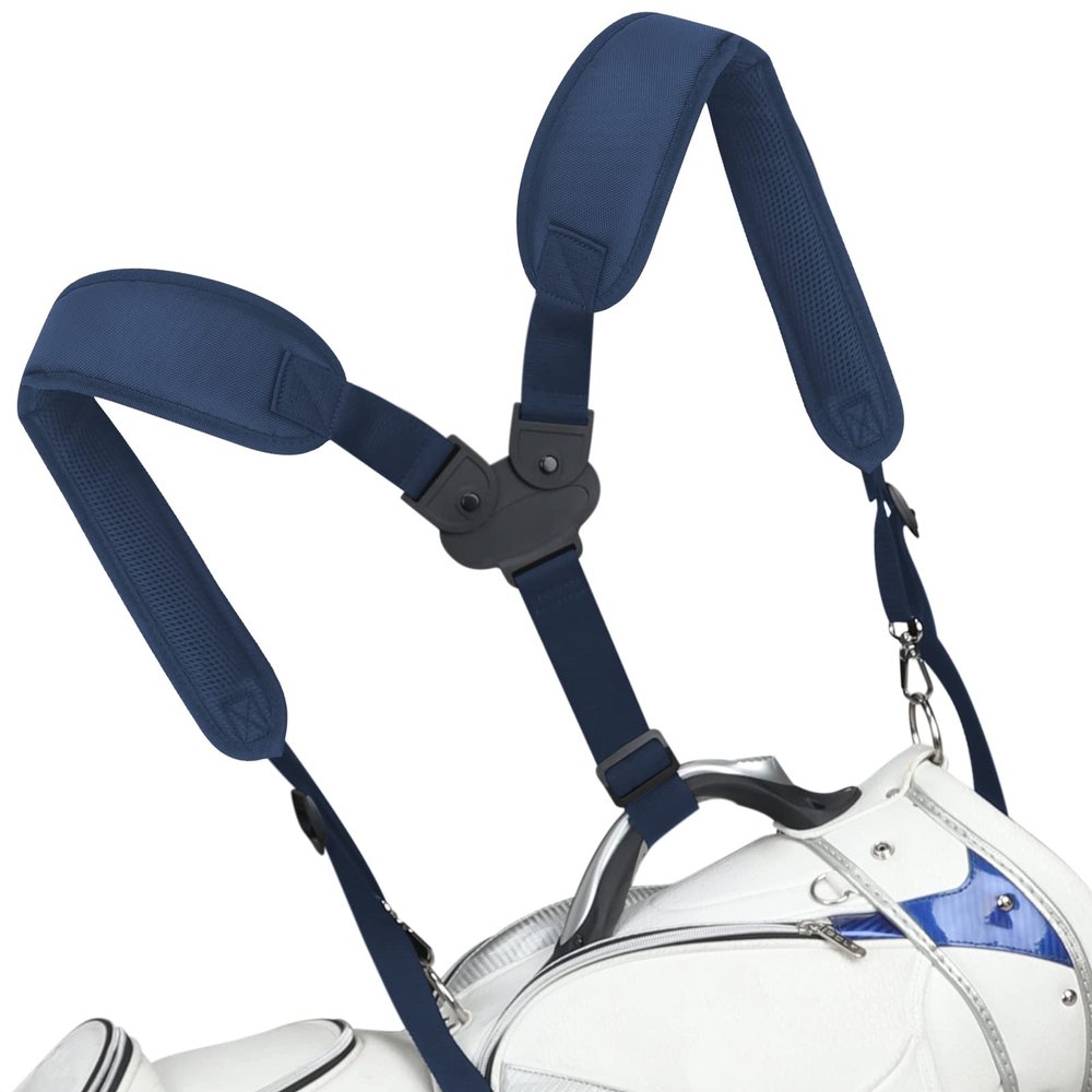 BIG TEETH Golf Bag Straps Swivel Backpack Straps Double Strap, Adjustable Thick Padded Bag Strap, Universal Comfort Easy Installation (2 Buckle Connected Blue)