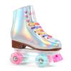 LIKU Quad Roller Skates for Girl and Women with All Wheel Light Up,Indoor/Outdoor Lace-Up Fun Illuminating Roller Skate for Kid (Shiny, J12-J13) view 1