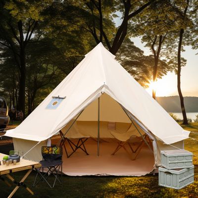 ONLYCTR Bell Tent for Camping, Luxury Cotton Tent, Yurt Canvas Tent with Stove Jack, Outdoor Canvas Bell Tent for 4/6/8 Person Family 4 Season Camping (16.5' (5M), Beige)