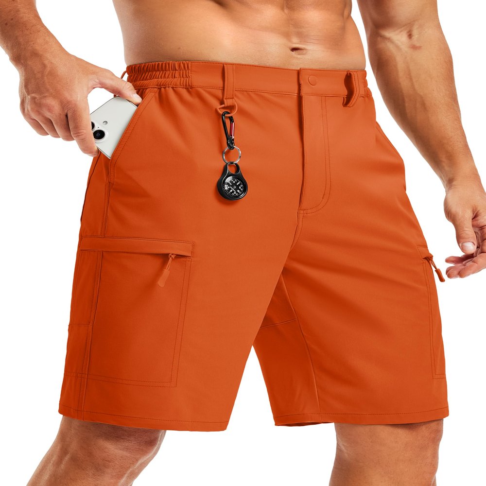 TACVASEN Mens Golf Shorts Lightweight Water Resistant Cargo Shorts for Hiking Fishing Cycling Beach Sports Stretch Orange 30