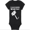 Superhero Baby Onesie and Blanket - I Was Born Worthy - Mjolnir (12-18 Month - Black Fabric - White Design) view 4