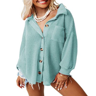 Dokotoo Fall Cardigan for Women Fashion 2026 Business Outifits V Neck Waffle Knit Button Down Shirts Comfy Shacket Jacket Tops for Outwear Sky Blue XX-Large