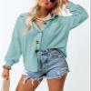 Dokotoo Fall Cardigan for Women Fashion 2026 Business Outifits V Neck Waffle Knit Button Down Shirts Comfy Shacket Jacket Tops for Outwear Sky Blue XX-Large view 3