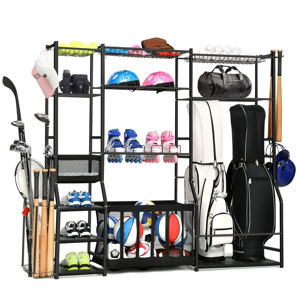 6.3FT Golf Bag Storage Garage Organizer,2 Golf Bag Storage Racks and Other Sports Equipment Organizer, Extra Large Storage Rack for Garage,Holds Golf Clubs,Balls and Miscellaneous Items