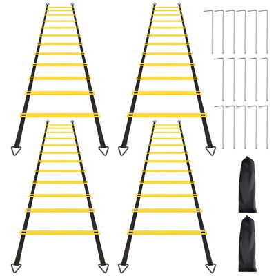 RUBY.Q 4 Pack 12 Rungs Agility Ladder Set, Speed Training Ladder with Steel Stakes and Carry Bag for Soccer, Speed Fitness Feet Training