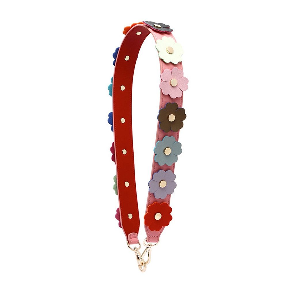 AVRYN Shoulder Straps,Bag Strap,Single Shoulder Strap Wide Purse Strap Replacement Multicolor Flower Leather 90cm Crossbody Strap for Handbags-Pink+Red (Color : Pink) (Color : Pink+red)