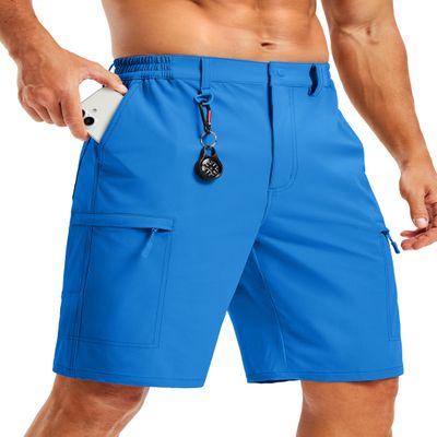 TACVASEN Mens Quick Dry Hiking Cargo Shorts Lightweight Water Resistant Tactical Fishing Golf Shorts with Pockets Blue
