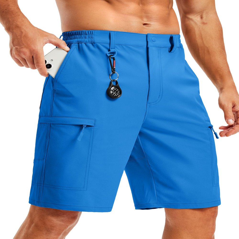 TACVASEN Mens Quick Dry Hiking Cargo Shorts Lightweight Water Resistant Tactical Fishing Golf Shorts with Pockets Blue