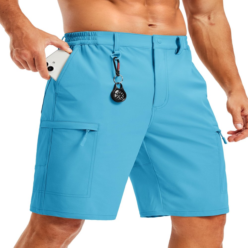 TACVASEN Golf Shorts Men 10" Hiking Shorts Water Resistant Quick Dry Lightweight Cargo Fishing Outdoor with Pockets Ice Blue