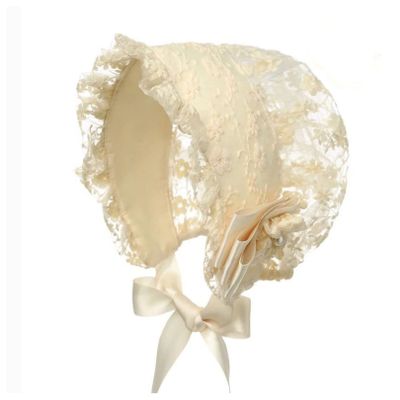 ranrann Toddler Baby Girl Lace Bonnet Eyelet Lace Christening Bonnet Caps Beanie Breathable Sun Protection Hat Champagne One Size