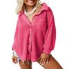 Dokotoo Womens Waffle Knit Shacket Jacket Spring Button Down Tops for Women Casual Loose Fit Long Batwing Sleeve Blouses Lightweight Solid Color V Neck Hot Pink Shirts Large view 1
