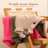 Dokotoo Womens Waffle Knit Shacket Jacket Spring Button Down Tops for Women Casual Loose Fit Long Batwing Sleeve Blouses Lightweight Solid Color V Neck Hot Pink Shirts Large view 3