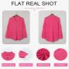 Dokotoo Womens Waffle Knit Shacket Jacket Spring Button Down Tops for Women Casual Loose Fit Long Batwing Sleeve Blouses Lightweight Solid Color V Neck Hot Pink Shirts Large view 4