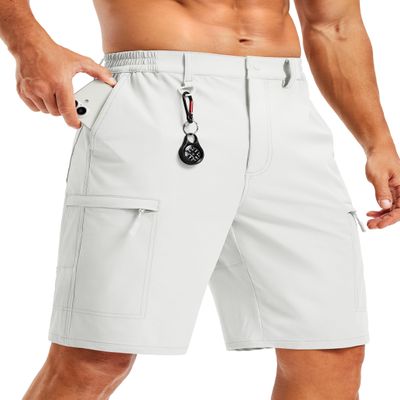 TACVASEN Mens Golf Shorts White Shorts Cargo Hiking Lightweight Quick Dry Water Resistant Workout Fishing Casual with Pockets