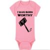 Superhero Baby Onesie - I Was Born Worthy (3-6 Month - Pink Fabric - Black Design) view 4