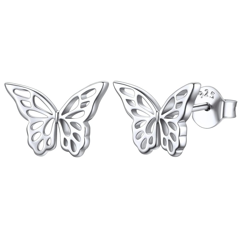 ChicSilver Butterfly Earrings 925 Sterling Silver Small Stud Earrings for Women Hypoallergenic Studs Minimalist Dainty Butterfly Jewelry Cute Christmas Earrings for Women