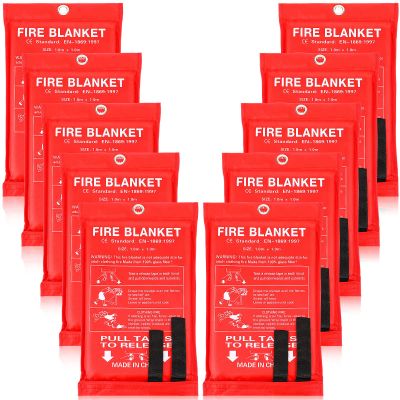 Macarrie 10 Pack 39 x 39 Fire Blanket Emergency for Home Kitchen Safety Suppression Blanket Fiberglass Fireproof Survival for Car Office (Red)