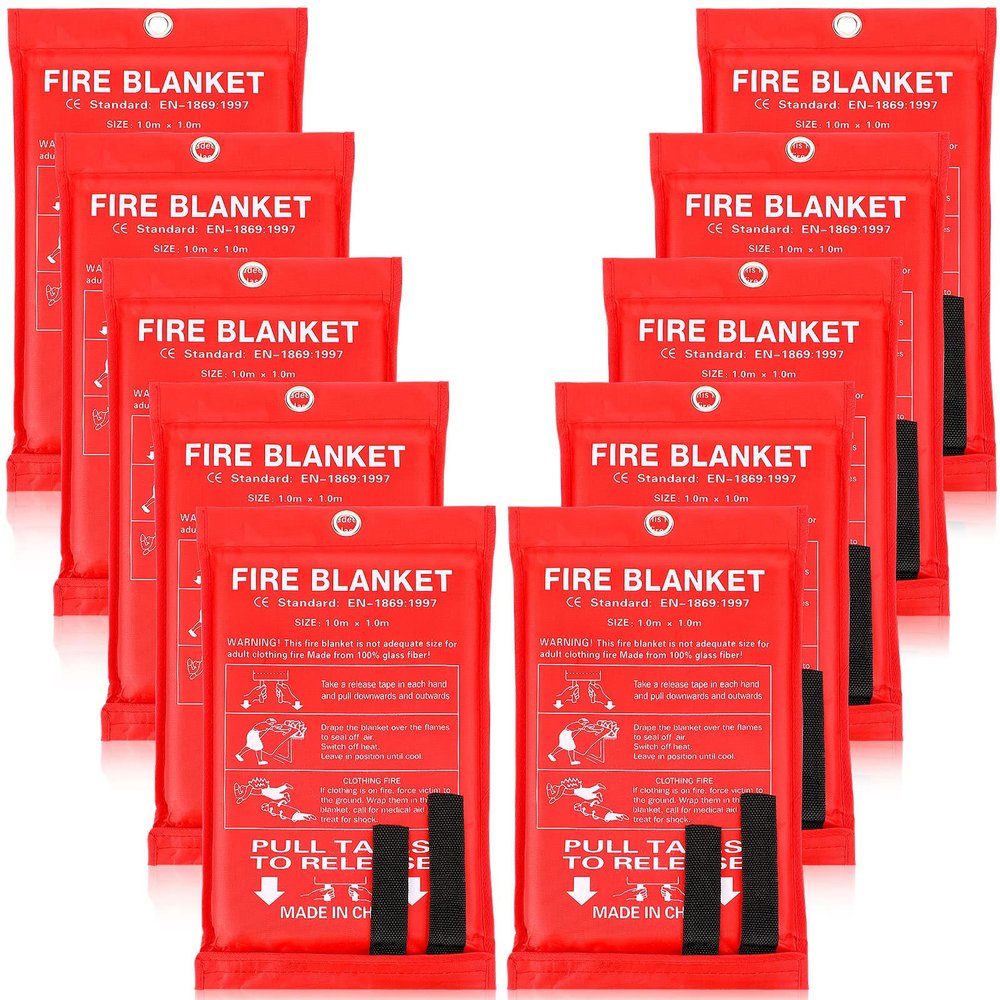 Macarrie 10 Pack 39 x 39 Fire Blanket Emergency for Home Kitchen Safety Suppression Blanket Fiberglass Fireproof Survival for Car Office (Red)